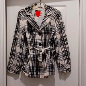 Esprit tartan plaid black/white trench rain coat - M